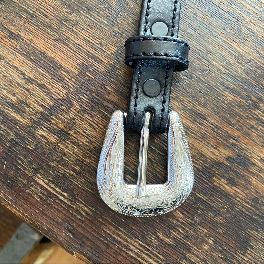 Black Leather Belt with Silver Buckle